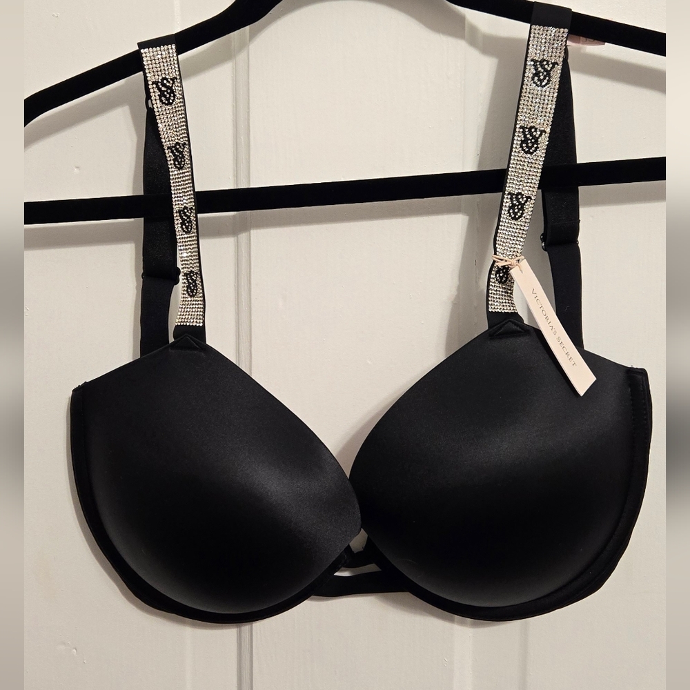 Victoria's Secret 32G Pushup Bra Shine Strap Black NWT